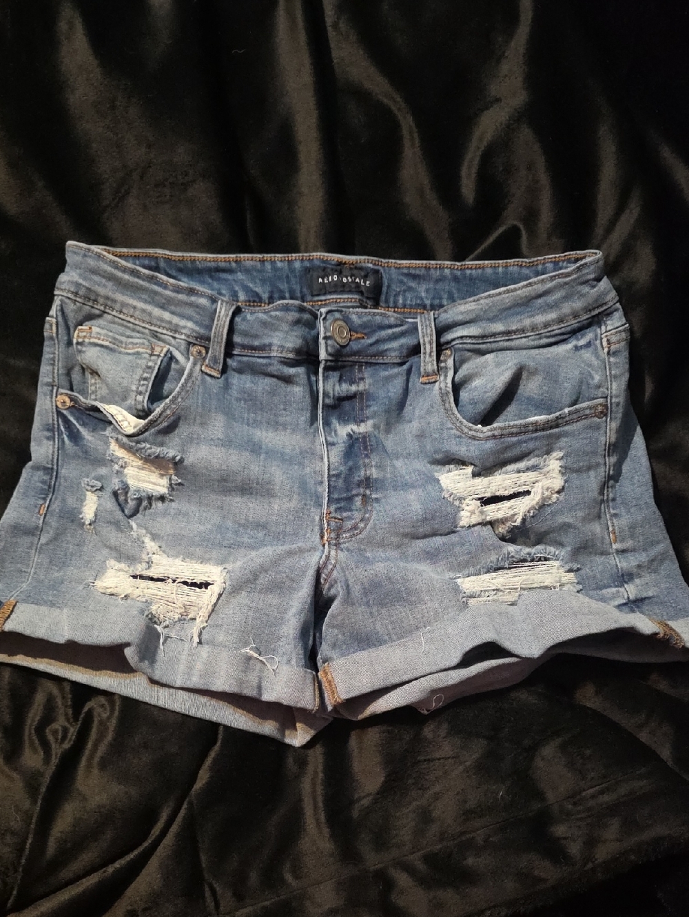 Aeropostale Light Blue Distressed Cuffed Denim Shorts